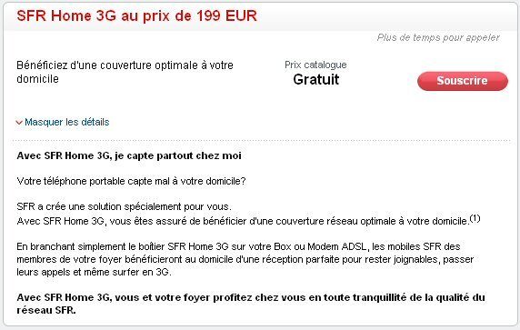 L'offre SFR Home 3G présentée dans l'espace abonnés.