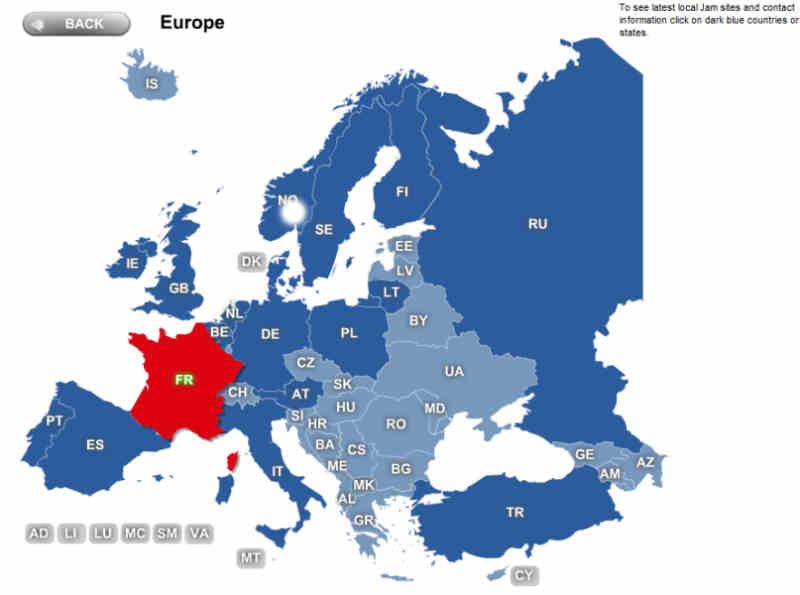 Carte des pays européens et des sites participants