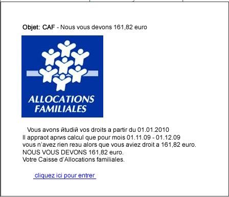 La CAF, objet de ce message frauduleux