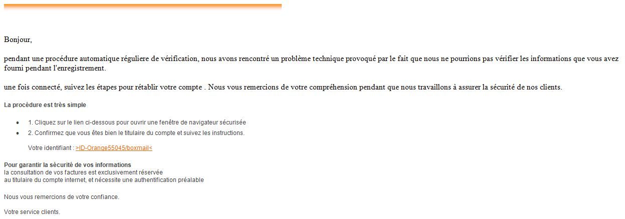 Un faux e-mail d'Orange reçu le 9 mars