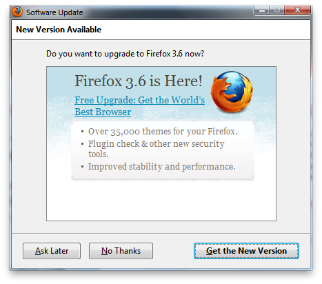 Les utilisateurs sont invités à passer à Firefox 3.6