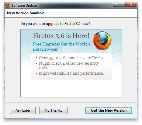 Les utilisateurs sont invités à passer à Firefox 3.6
