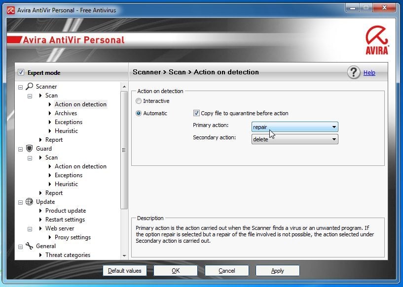 AntiVir 10 dispose d'une fonction de réparation améliorée.