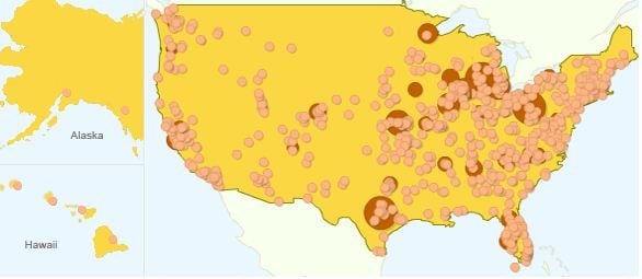 La carte des candidatures au déploiement du réseau 1 Gbit/s de Google.