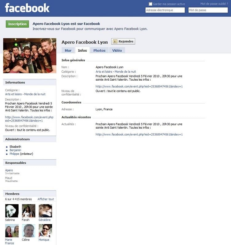 L'invitation à l'apéro Facebook de Lyon