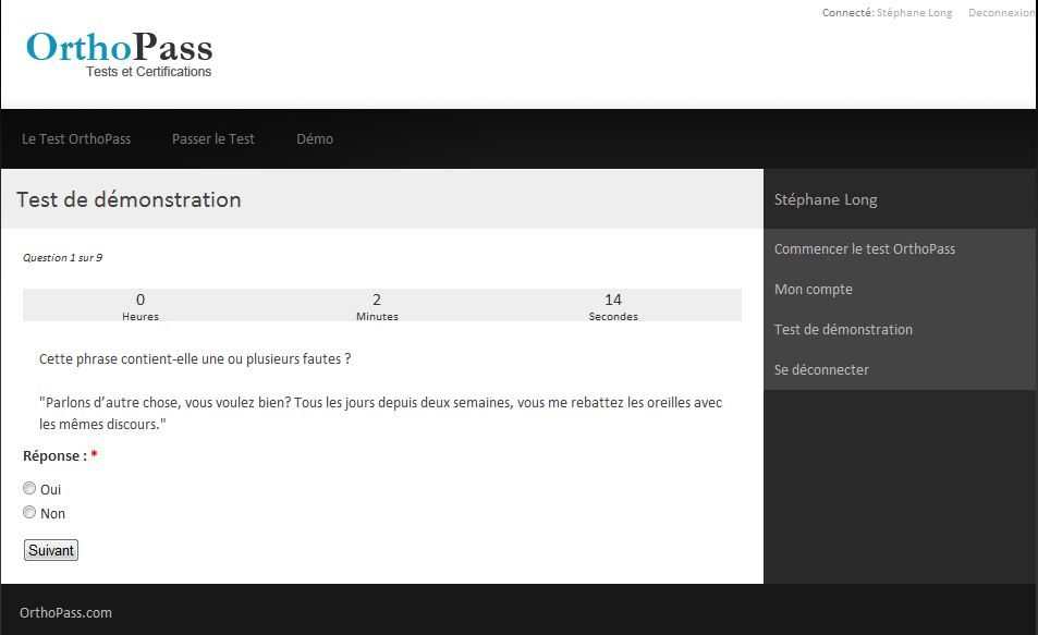 Le candidat dispose d'un temps limité pour répondre aux questions.