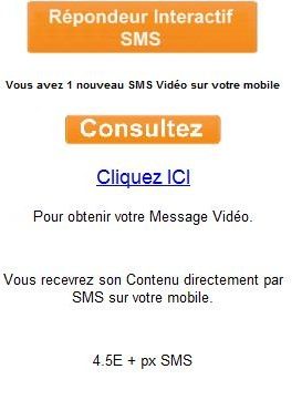 L'utilisateur est invité à consulter son SMS vidéo en se rendant sur un site Web.