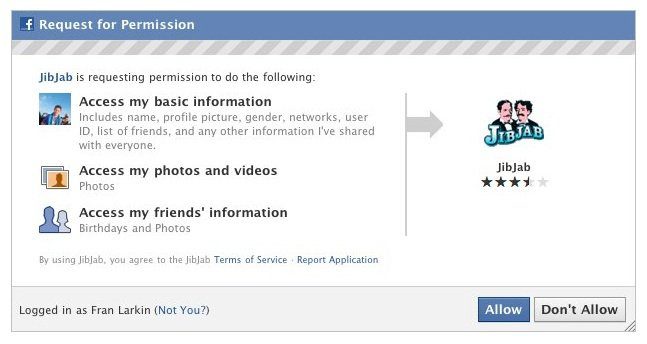 Un exemple d'autorisation pour l'application JibJab
