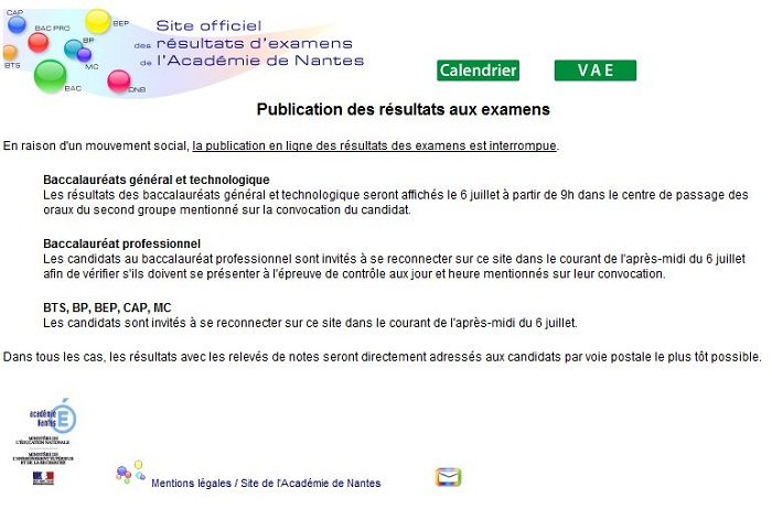 Pas de résultats sur le site de l'académie de Nantes