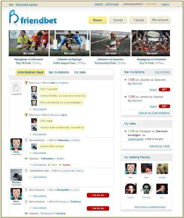 Une page de FriendBet