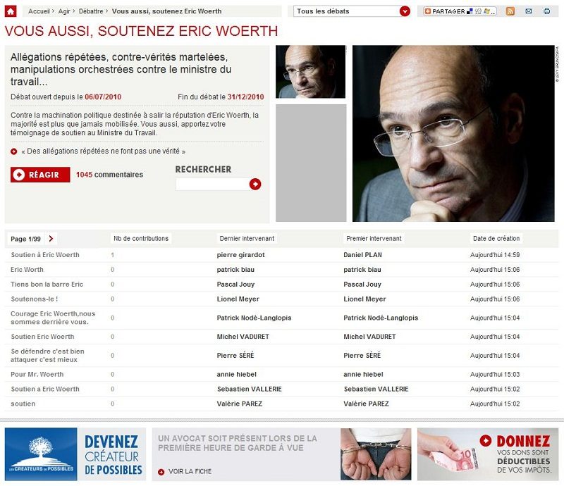La page de soutien sur le site de l'UMP