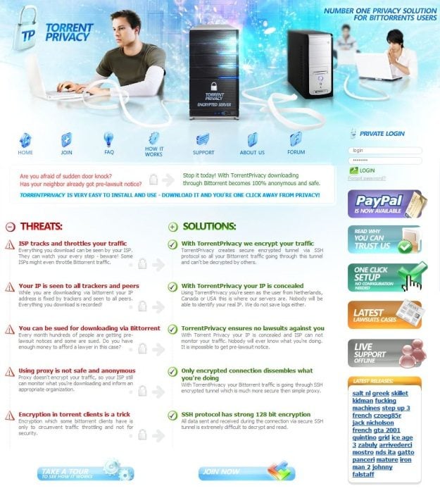 TorrentPrivacy garantit l'anonymat pour 10 dollars par mois.