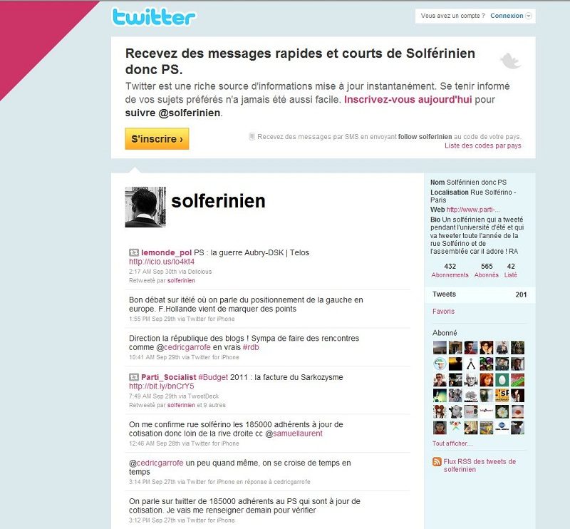 La page de Solférinien sur Twitter