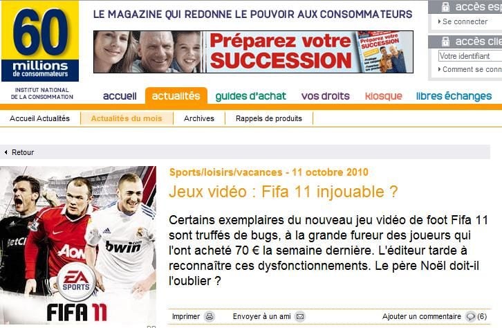 FIFA 11 selon 60 millions de consommateurs