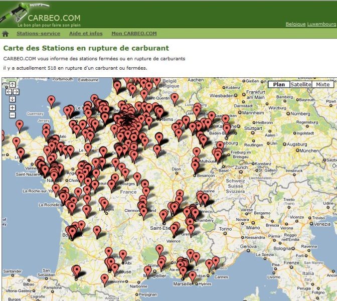 Carbeo.com recense les stations à sec.