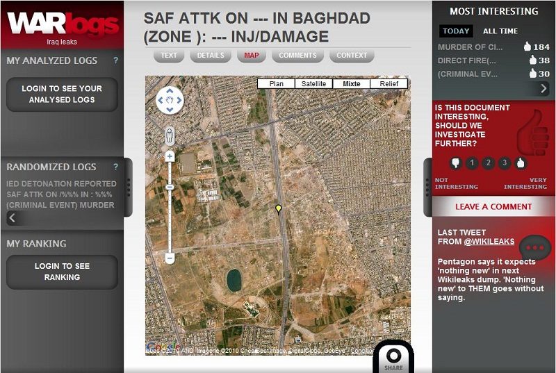 L'interface Warlogs de Owni.fr