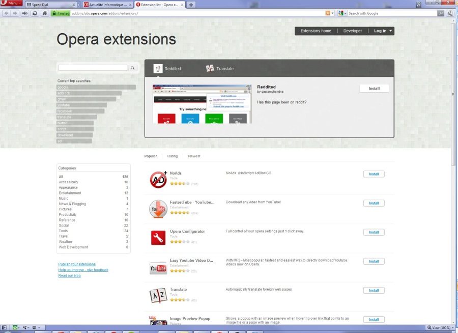 Opera 11 bêta disponible en téléchargement, avec les extensions