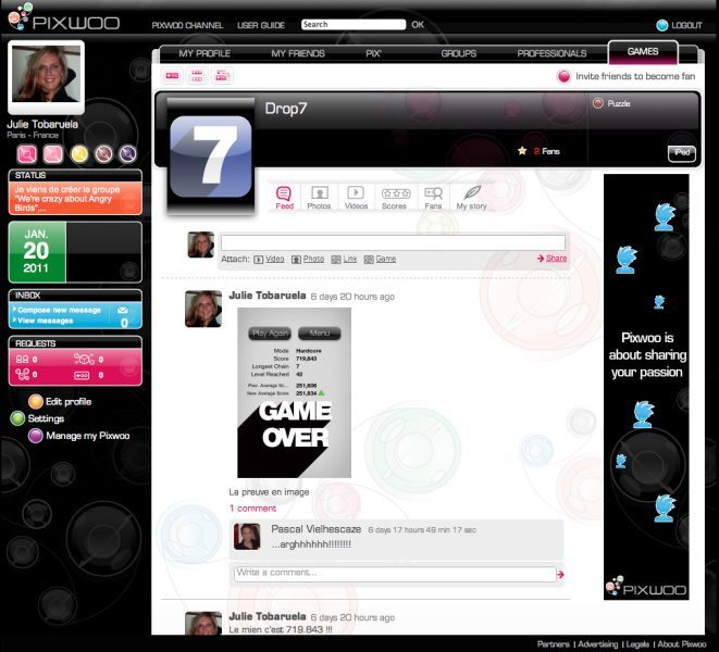 La page d'un jeu, ici, Drop7, sur iPhone