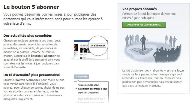 La page détaillant les nouveautés liées au bouton s'abonner.
