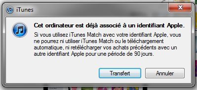 Avertissement d'iTunes Match