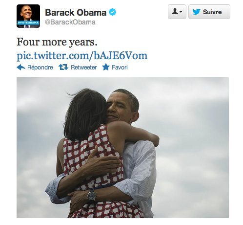 Tweet posté depuis le compte de campagne de Barack Obama