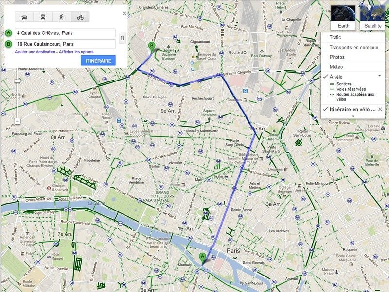 Google Maps indique désormais les pistes cyclables et les routes adaptées aux deux-roues.