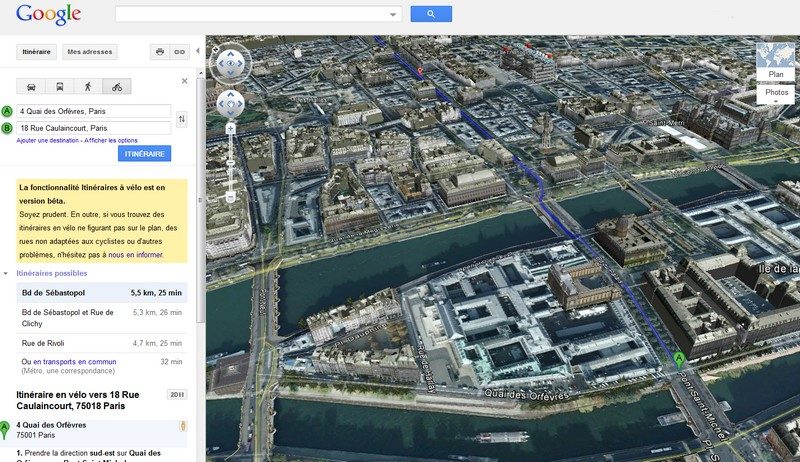Certains itinéraires sont disponibles en 3D.