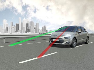 Le système d'alerte de franchissement de ligne continue à la sauce Citroën, qui équipe la C4 Picasso.