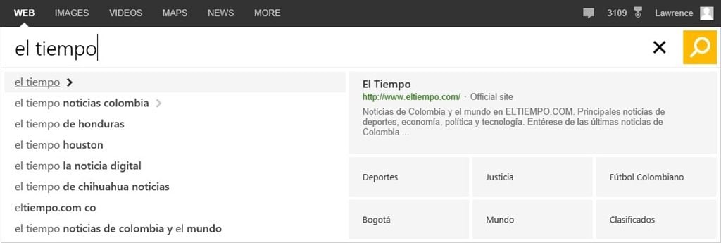 Bing: les suggestions automatiques