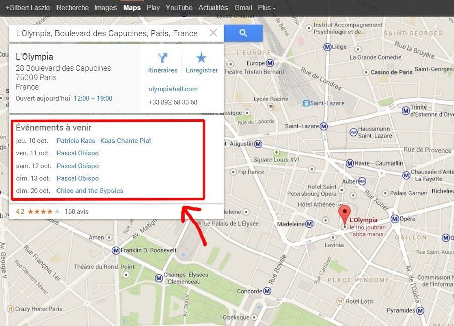 Informations contextuelles dans Google Maps.