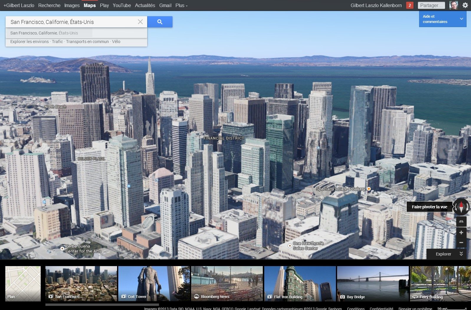 Plan incliné avec données 3D dans Google Maps.
