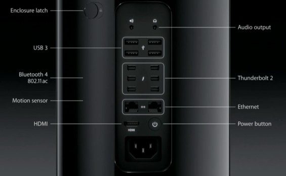 Une série de connecteurs sur Mac Pro