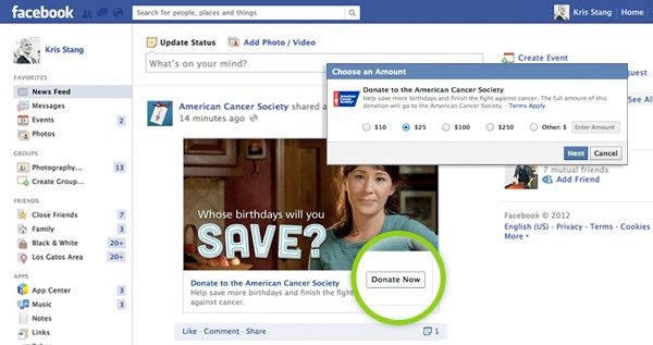 Facebook propose de soutenir les ONG.