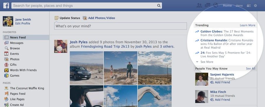 Facebook fait remonter les sujets «tendance»