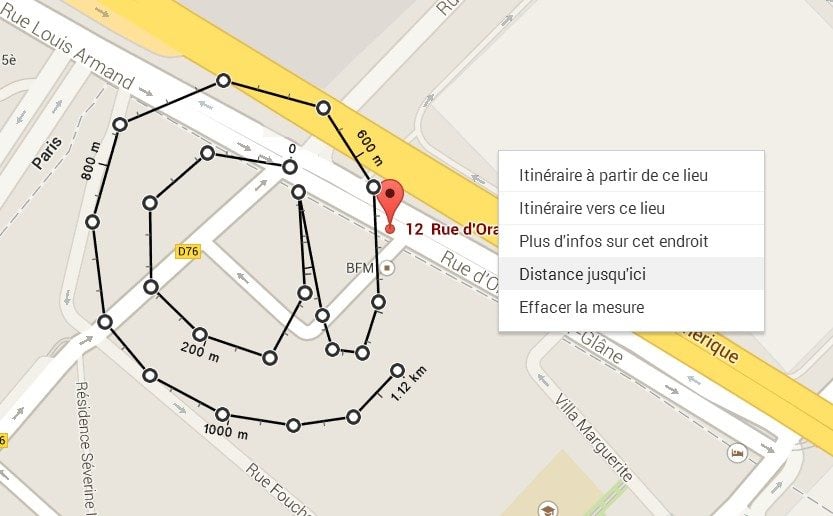Google Maps mesure aussi la longueur d'un tracé complexe.