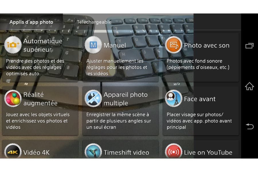 Le menu de l'appareil photo sur le Z3 est simple à utiliser.