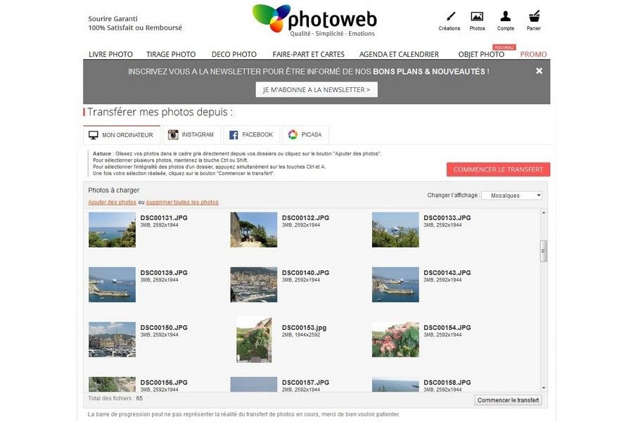 Transfert de photos sur Photoweb