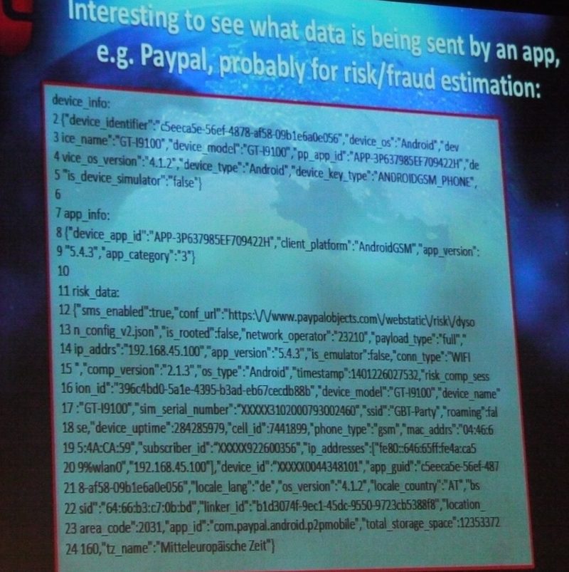 Donnéees envoyées par l'appli Paypal.