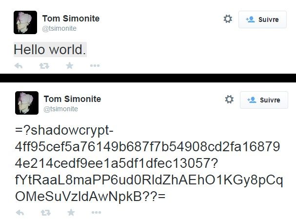Le même tweet avec et sans l'extension ShadowCrypt.