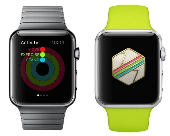 A gauche: Activity app, à droite: badge de récompense.