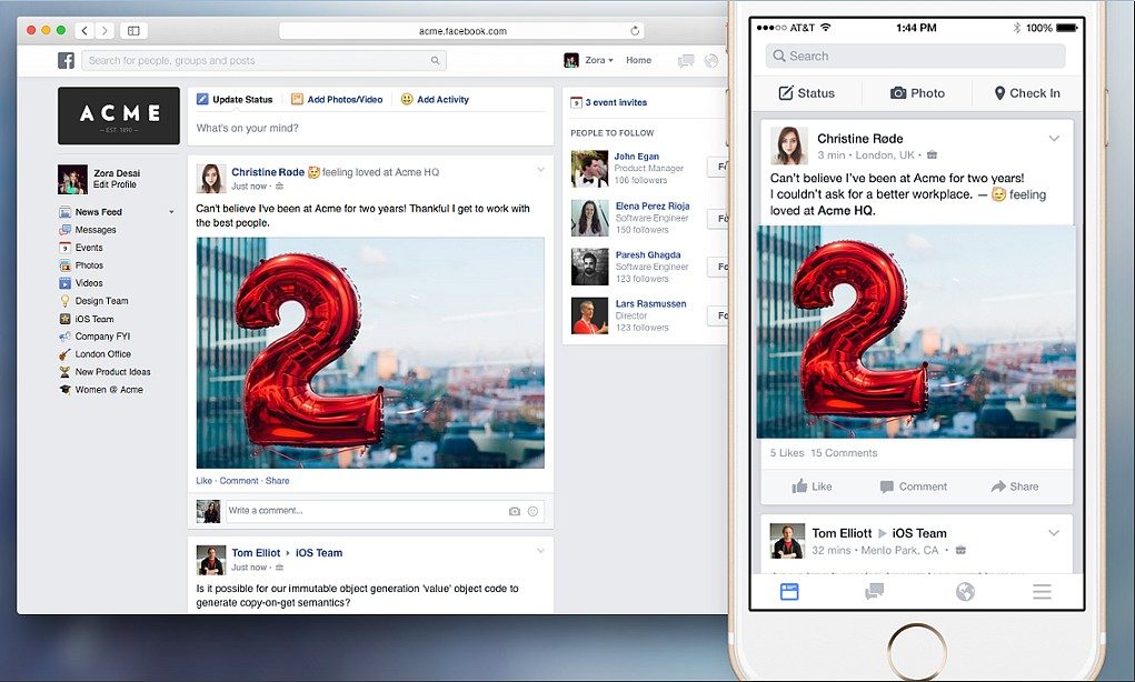 Interface graphique de Facebook Work