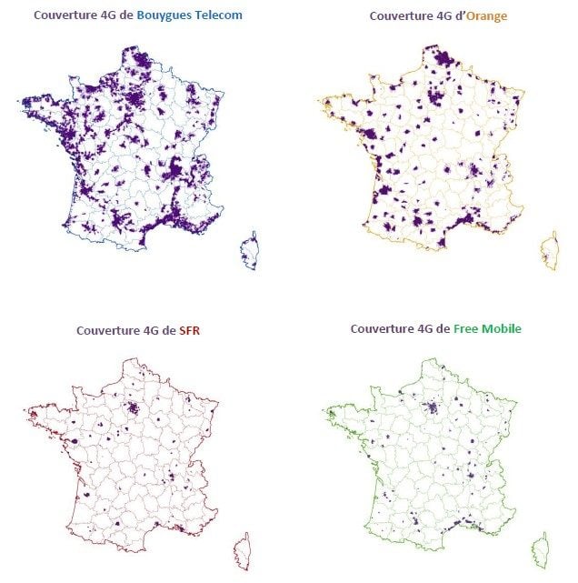 Couverture 4G selon l'Arcep (12/2014)