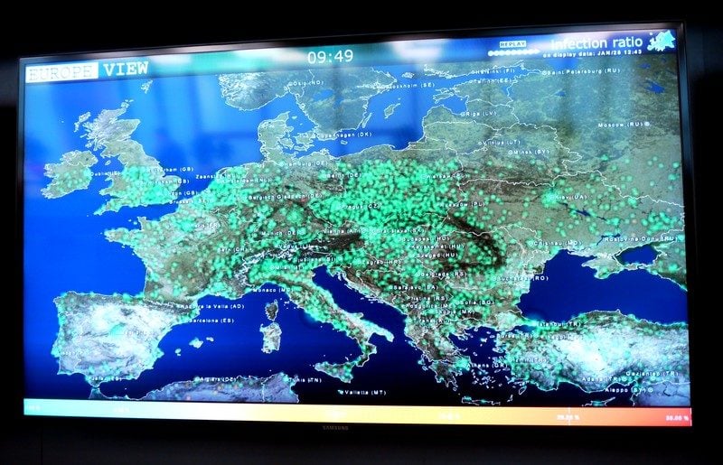 Vue européenne des clients de l'éditeur et de leur niveau d'infection.