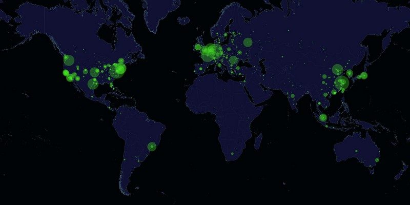 Répartition géographique des 40.000 bases MongoDB ouvertes à tous