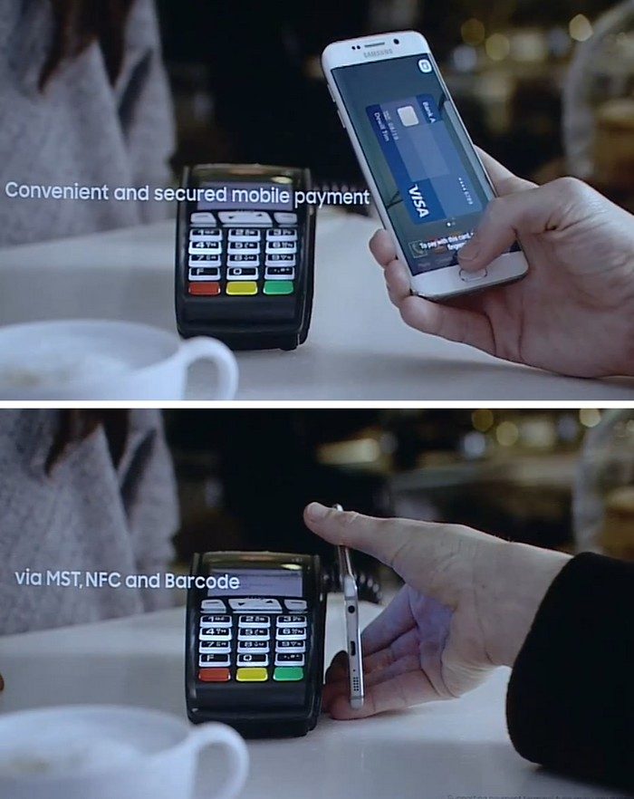 Il suffit de placer le Samsung S6 à proximité des têtes de lecture magnétiques, et hop, c'est payé.