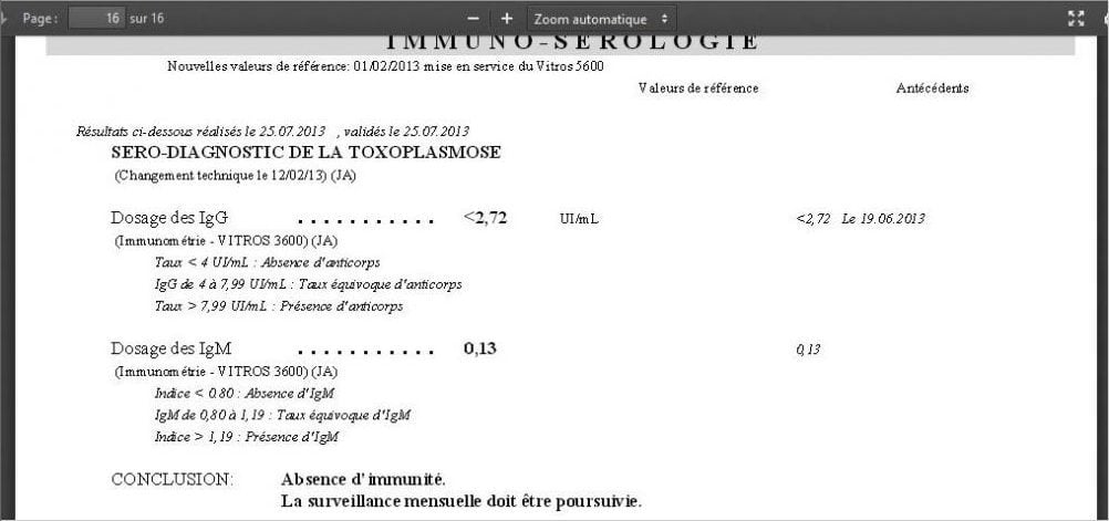 Extrait de résultats d'analyse médicale