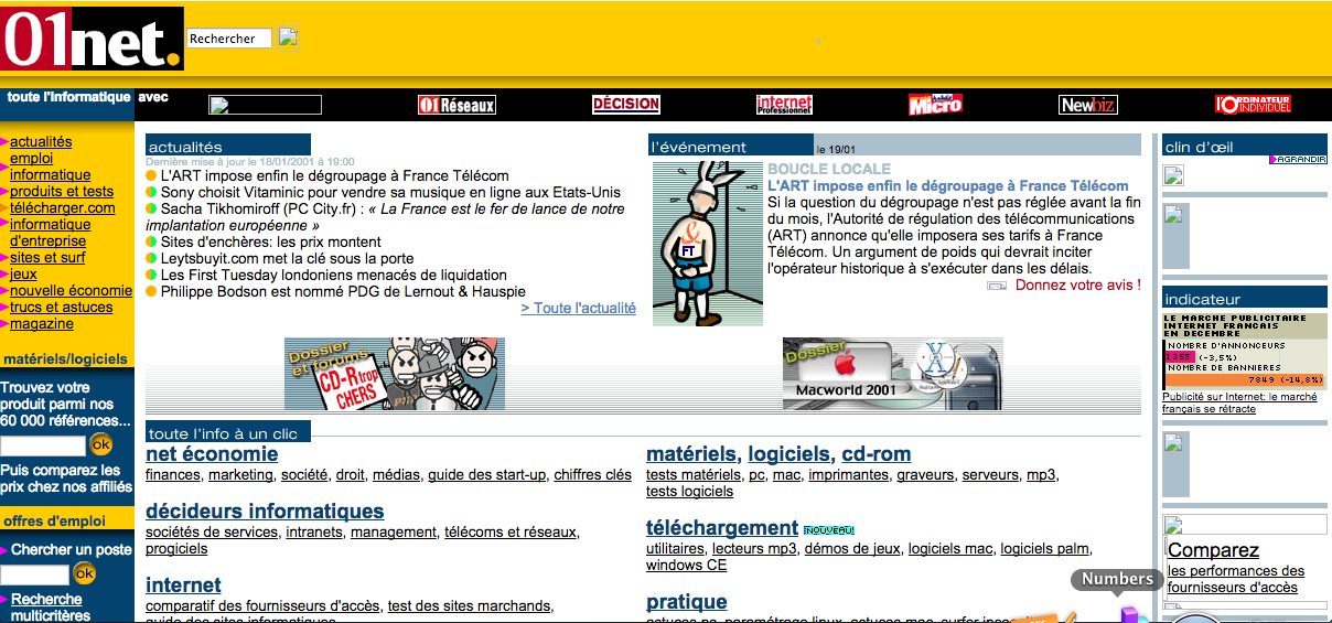 La V2,5 de 01net.com en 2000