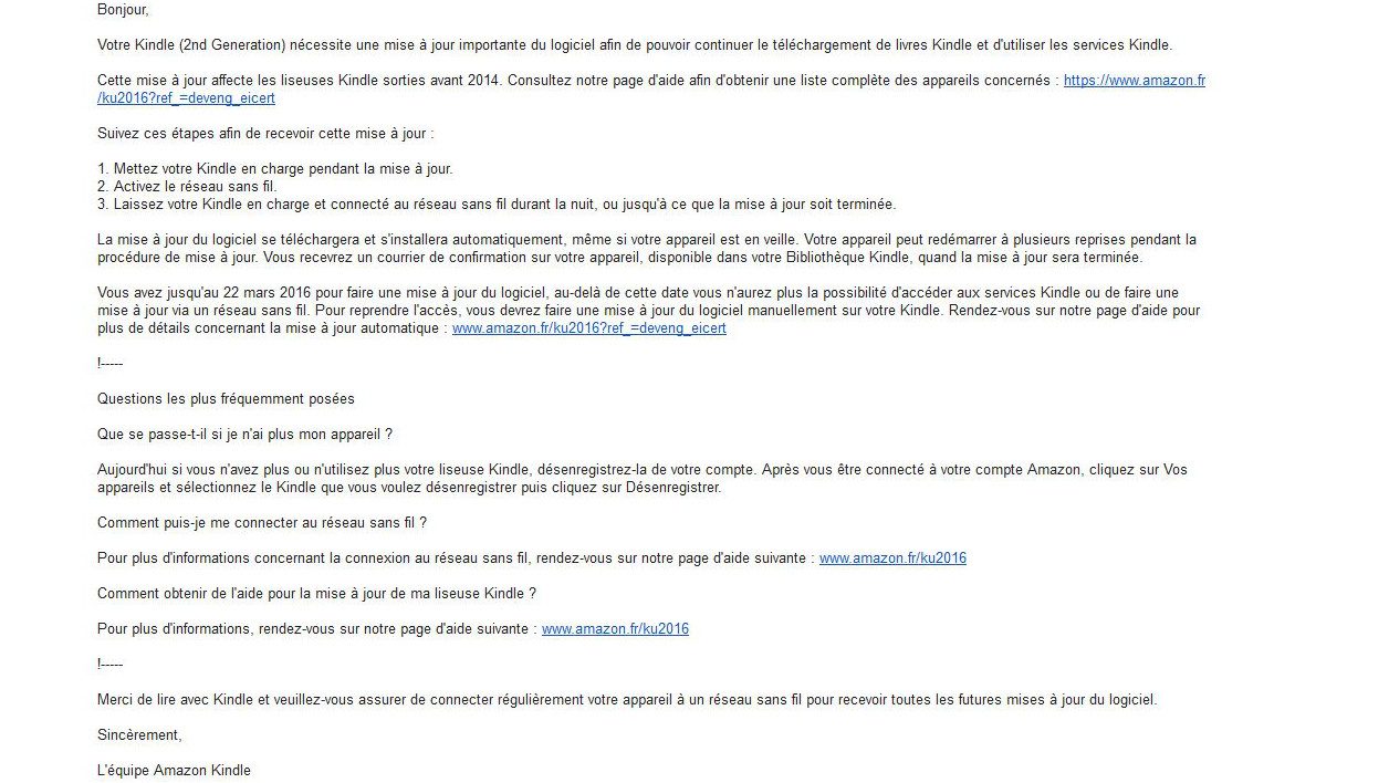 Mise à jour Kindle Amazon