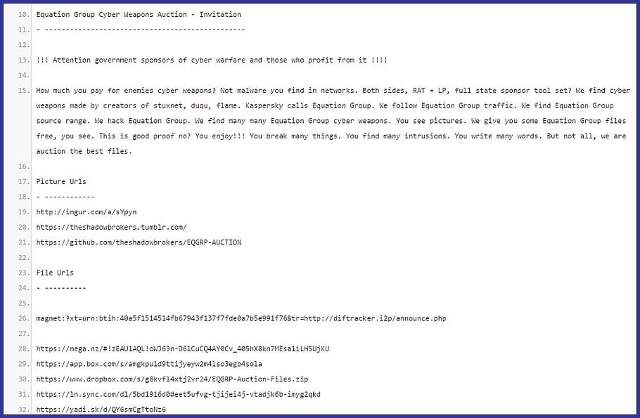 Le message de Shadow Brokers