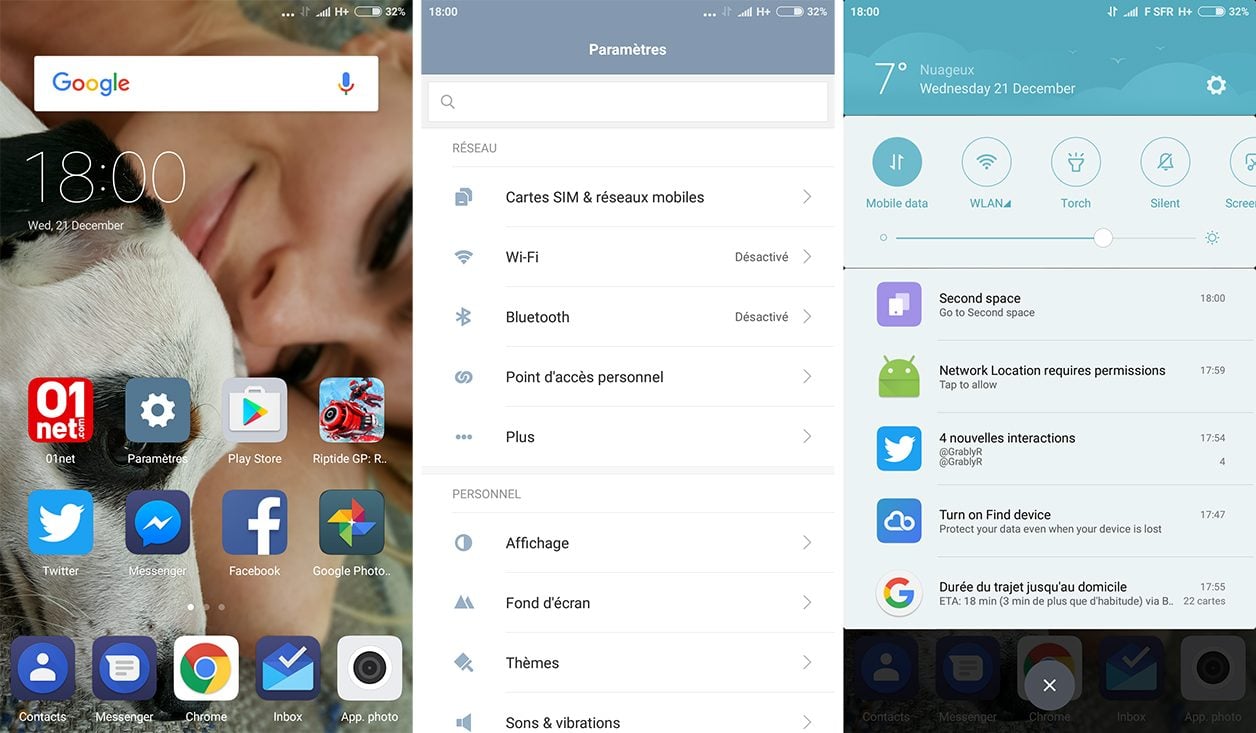 Interface du Xiaomi Mi5s